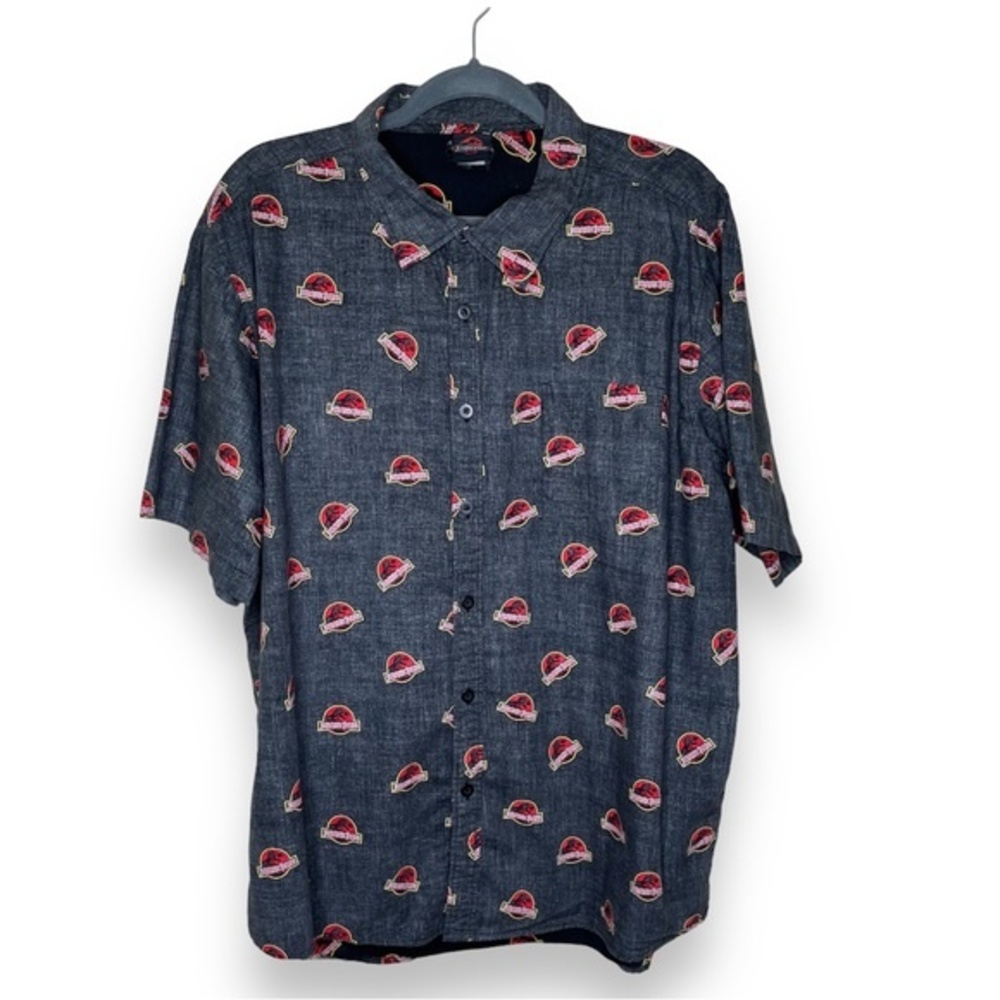 Fifth Sun Jurassic Park Reverse All Over Print Short Sleeve Button Shirt Mens XL